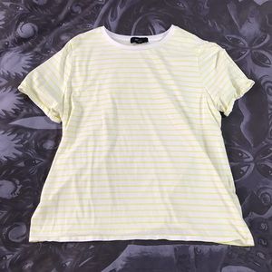 Forever21 plus 2X white T-shirt with yellow stripes, short sleeve shirt